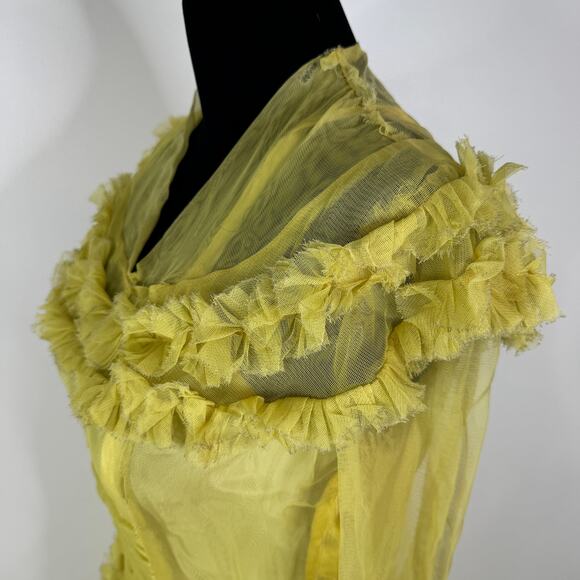 Vintage 1930s Yellow Ruffled Sheer Gown & Slip Set AS IS Project Piece Small - Picture 12 of 16